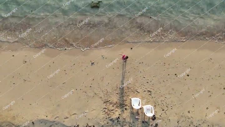 Top view - Aerial view drone over beach sea. Beautiful sea waves. Beach san..