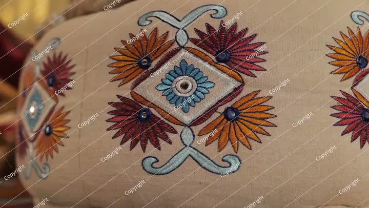 Traditional Arabian Seating with Embroidered Pouf. Video.