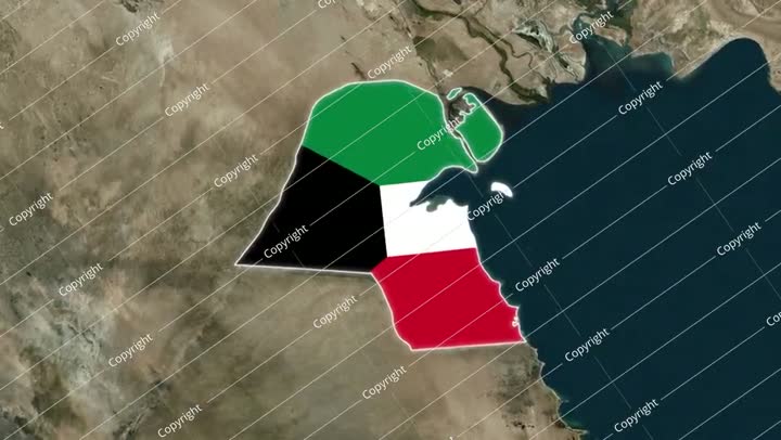 خريطة الكويت مع العلم المتحرك مع إمكانية التكبير، جغرافية الكويت