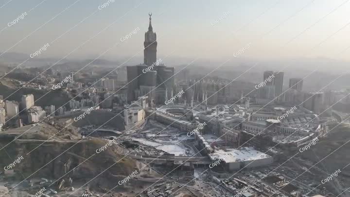 Mecca ,Streets hotels Makkah Clock Tower - Masjid Al Haram drone aerial view