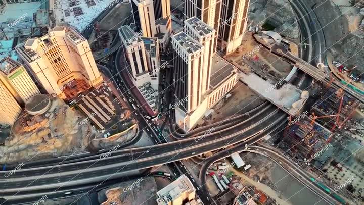 منظر جوي لمكة رمضان، مدينة مكة المكرمة، برج الساعة المسجد الحرام الكعبة 4K