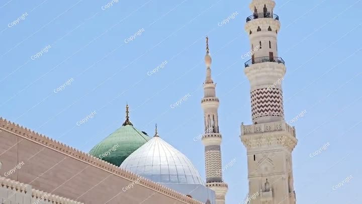 The Minaret and the Green dome of The Prophet's Mosque or Al Masjid Al Nabawi