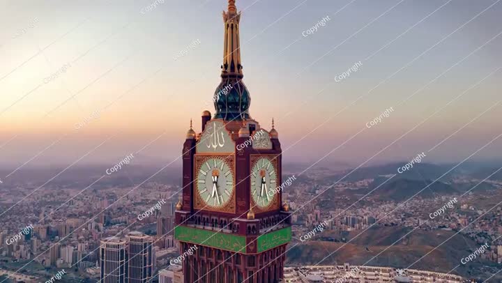 منظر جوي لمكة رمضان، مدينة مكة المكرمة، برج الساعة المسجد الحرام الكعبة 4K