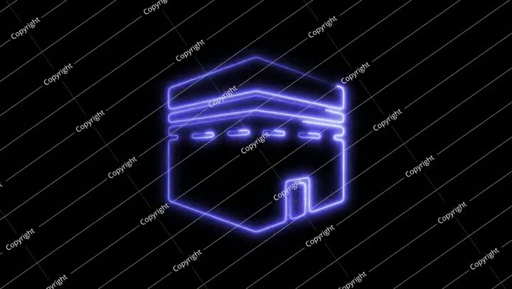 Glowing neon kaaba icon isolated on black background. HD Video motion graph..