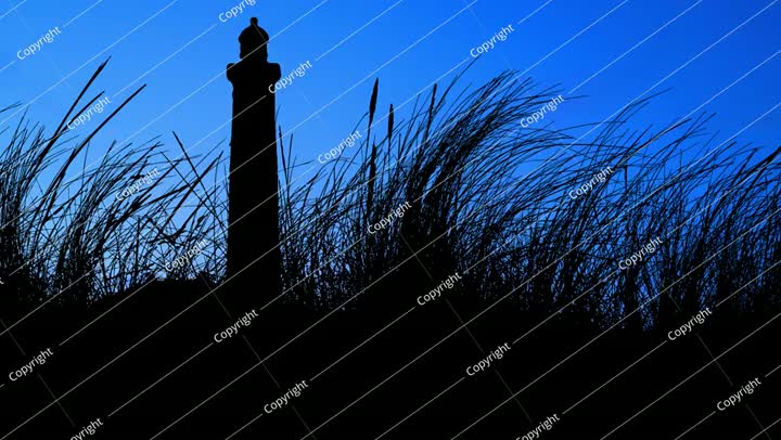 صورة ظلية للمنارة والعشب في المناظر الطبيعية