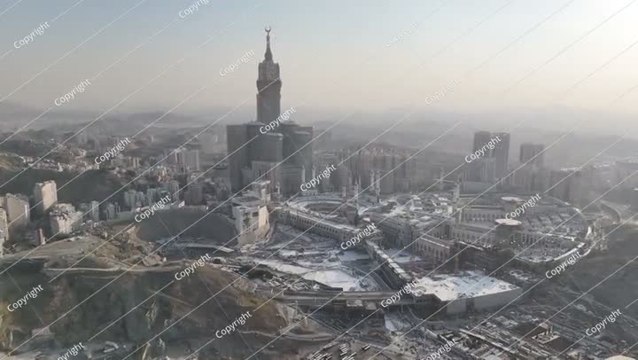 Mecca ,Streets hotels Makkah Clock Tower - Masjid Al Haram drone aerial view