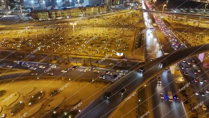 Nighttime Aerial View of Riyad City Lights and Highways. KAFD