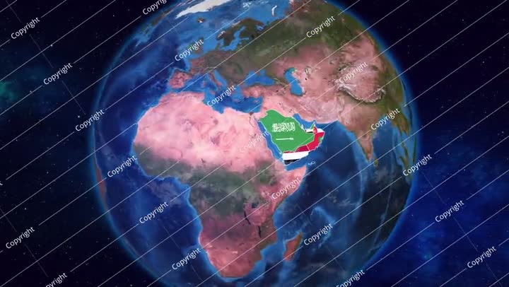 Earth Zooming On Oman And Neighbour Countries With Their Flags