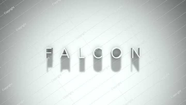 نص رسوم متحركة لعنوان Falcon 3D مع ظلال على خلفية بيضاء
