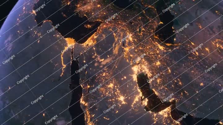 Planet Earth at Night. Arab countries Zoom Out. View from Space Orbit. Night