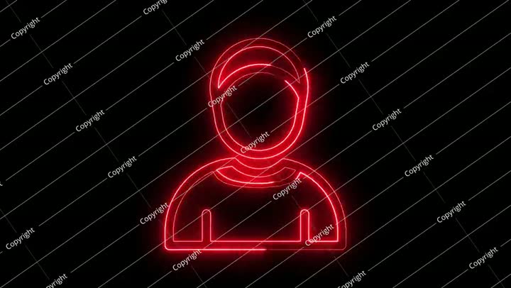 Glowing neon line woman hijab icon animation in flat line style on black backgro