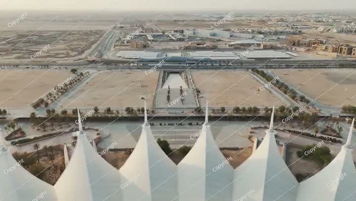 Aerial View of Riyadh Stadium Sunrise