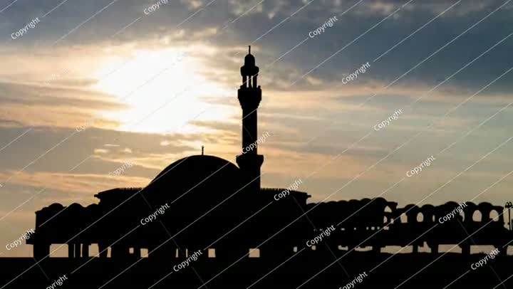 Al Rahmah Mosque, Time Lapse at Sunrise with Colorful Clouds, Jeddah