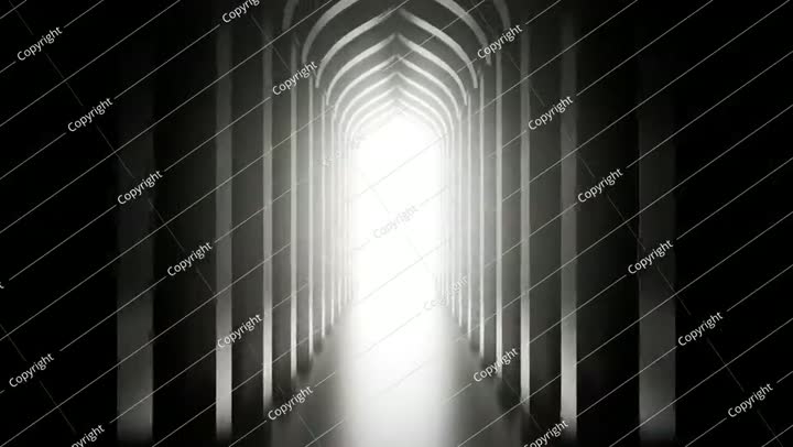 Abstract 3d loopable animation arabic arch gate with light.