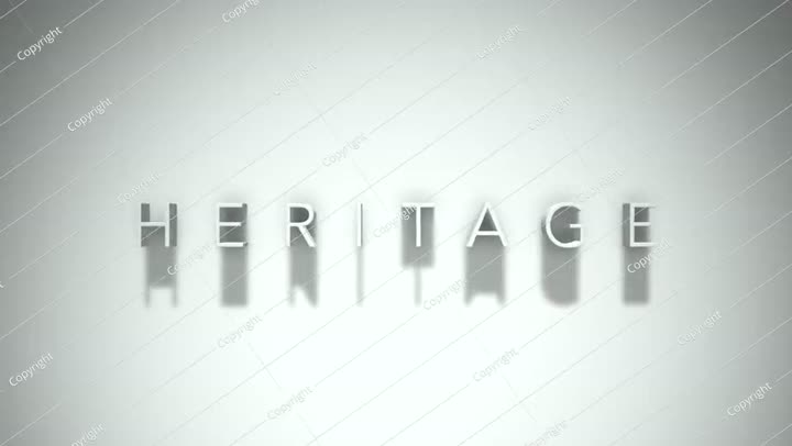 Heritage 3D title animation text with shadows on a white background