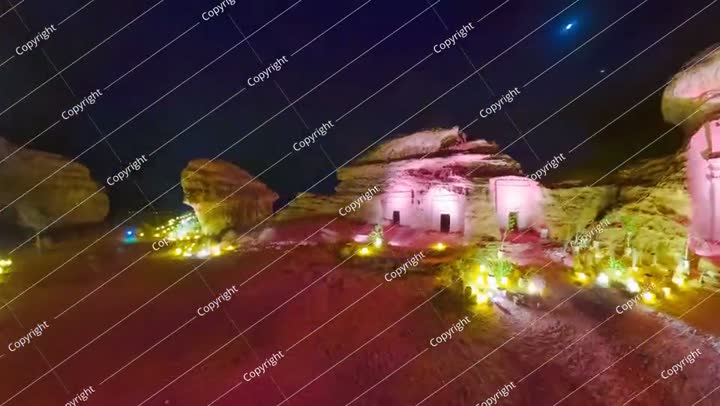Hegra archaeological site Alula in Madain Saleh necropolis tombs at night