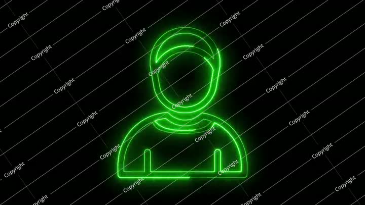 أيقونة حجاب امرأة متوهجة بخط نيون متحرك على خلفية سوداء