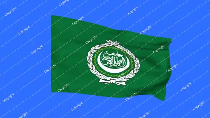 علم جامعة الدول العربية على خلفية خضراء. رسوم متحركة ثلاثية الأبعاد.