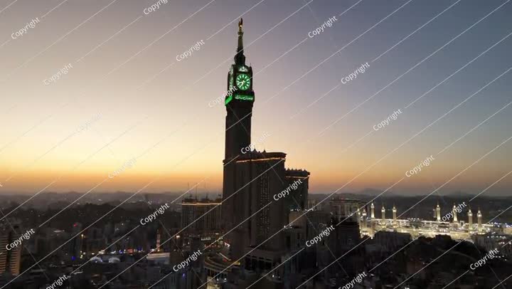 منظر جوي مكة رمضان مدينة مكة المكرمة برج الساعة المسجد الحرام غروب الشمس 4K