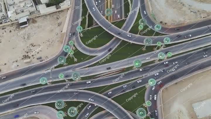 Drone view of busy motorway The Green Field Riyadh KSA