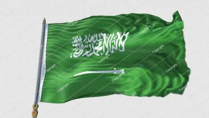 Saudi Arabian Flag on a flagpole Waving on Transparent Alpha Background