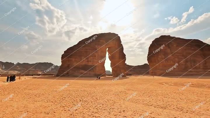 AlUla, Saudi Arabia - March 05, 2023: Locals and tourists walking in front ..