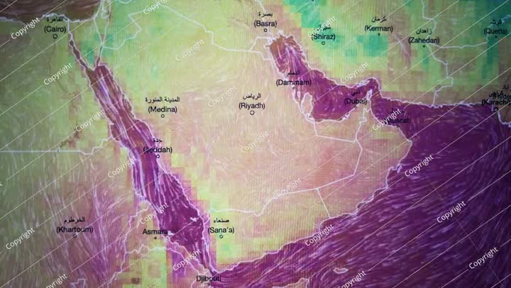 Map Wind Movement Saudi Arabia, Loop Video