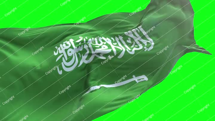 علم المملكة العربية السعودية - علم مرفوع على خلفية شاشة خضراء لمفتاح الكروما