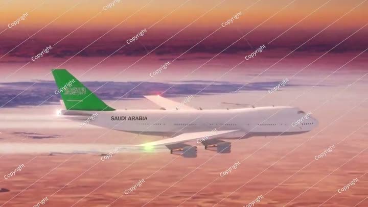Passanger Plane Flying over Desert with Country Flag Saudi Arabia