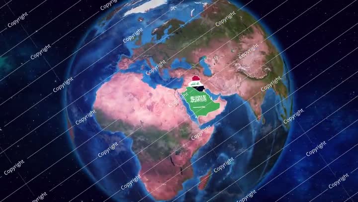 الأرض تقترب من المملكة العربية السعودية والعراق مع تسليط الضوء على أعلامهما