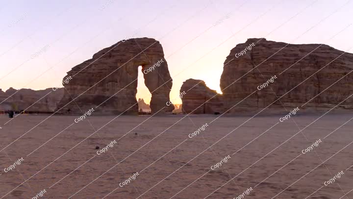 Time lapse of sunset sunrise in Elephant rock in Alula, Saudi Arabia.
