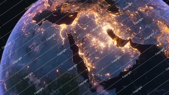 Planet Earth at Night. Arab countries, Saudi Arabia. View from Space Orbit.