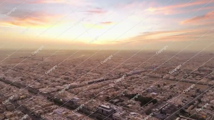 Drone shot flying. Saudi Arabia. Riyadh. Sunrise.