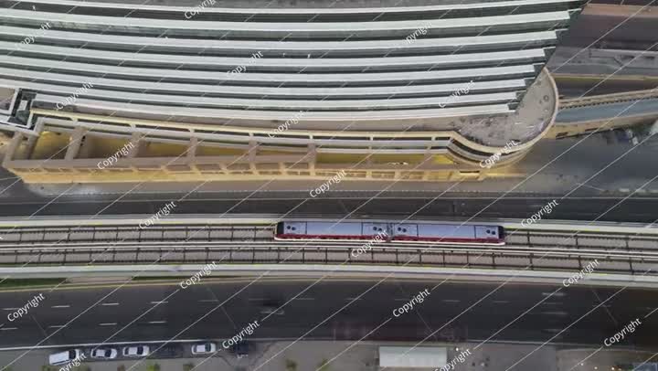 Drone view of the modern subway line in Riyadh Saudi Arabia on the sunset