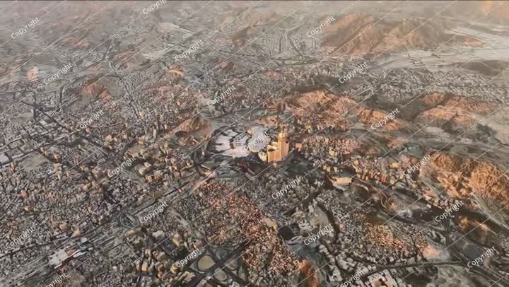 منظر جوي لمكة المكرمة، المملكة العربية السعودية، المسجد الحرام، رسوم متحركة بتقنية 4K