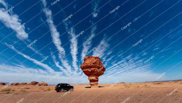 Time lapse of clouds over big mash room rock in Tabuk, Saudi Arabia.