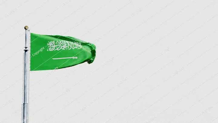 رفع علم المملكة العربية السعودية، خلفية شفافة، ثلاثية الأبعاد