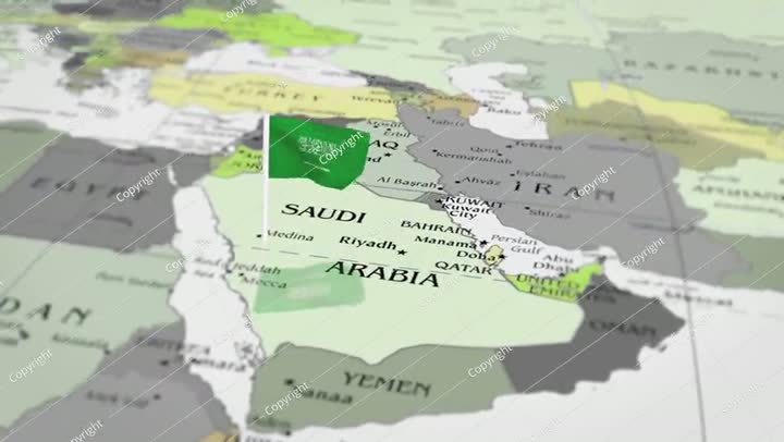 تسلط الكاميرا التي تدور حول المملكة العربية السعودية على خريطة العالم الضوء.