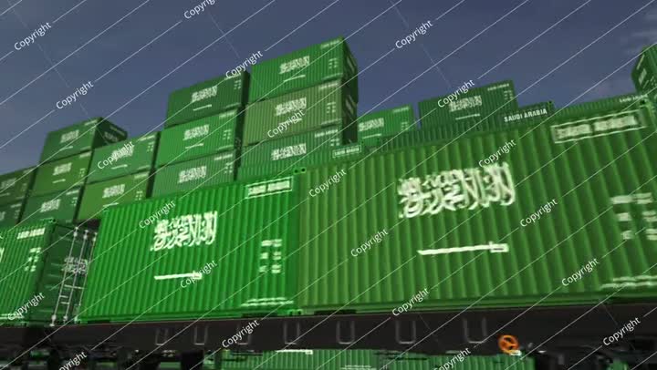 Saudi Arabia export containers on cargo train wagons loop
