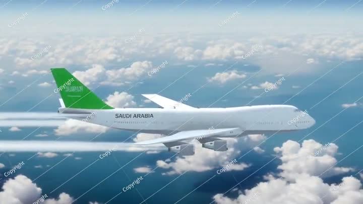 Passanger Plane Flying with Country Flag Saudi Arabia