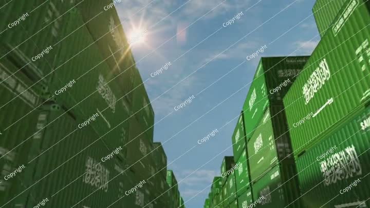Saudi Arabia export cargo containers in row endless