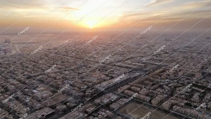 Drone shot flying. Saudi Arabia. Riyadh. Sunrise.