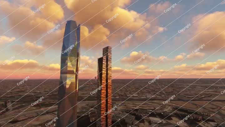 Sunset aerial of King Abdullah District. Al Aqiq. Riyadh. Saudi Arabia