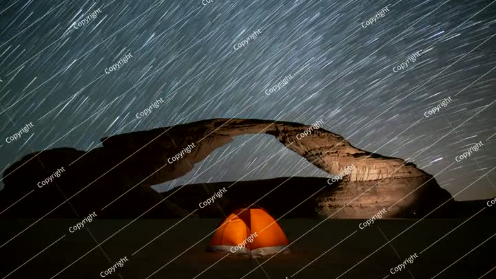 4K Time-Lapse of Stars Over Camping Tent and Rainbow Rock, AlUla, Saudi Arabia