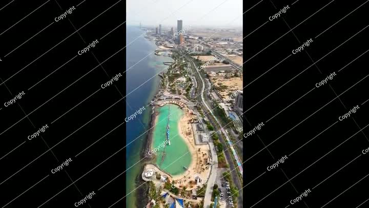 جدة، المملكة العربية السعودية، منظر جوي، أفق الواجهة البحرية، البحر الأحمر - طائرة بدون طيار