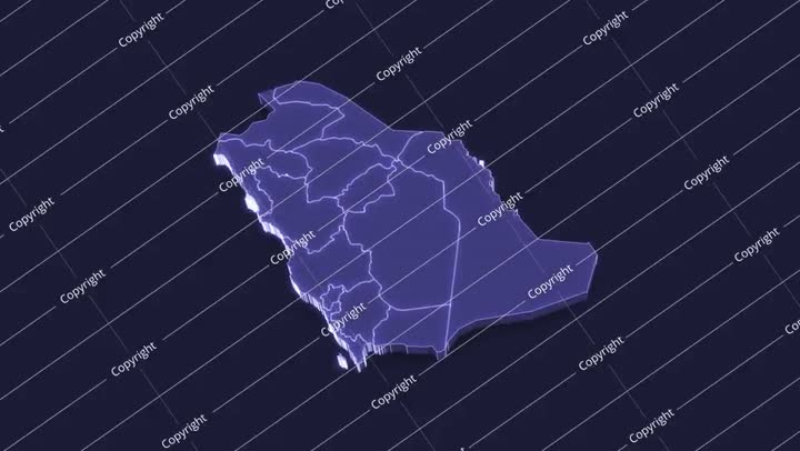 3D Animated Political Map with Saudi Arabia Outline Highlighted.