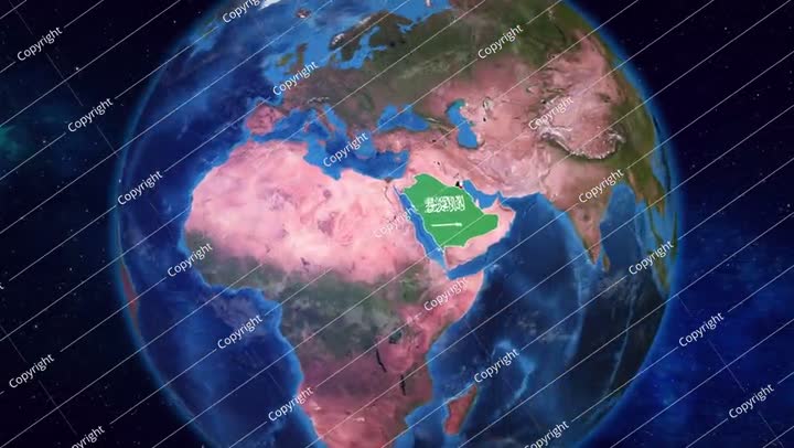 Earth Zooming on Kuwait And Saudi Arabia Highlighted with their Flags