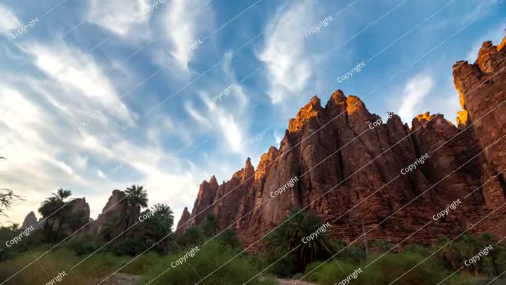 Time lapse of sunset sunrise in Wadi Disah,  in Tabuk,  Saudi Arabia.