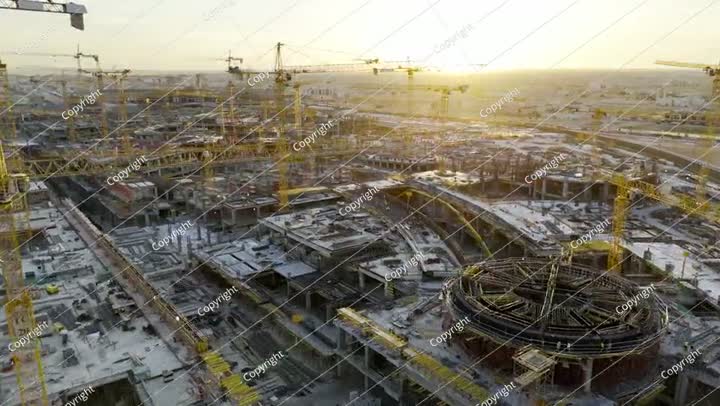 Drone view of Mega construction of Saudi Arabia on the sunset