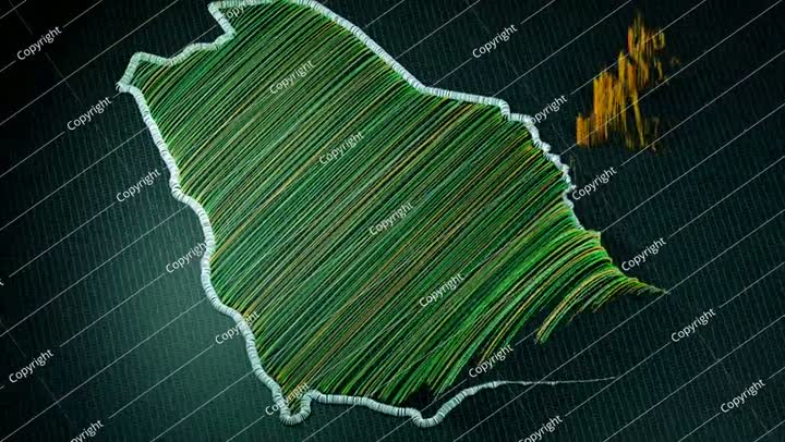 خريطة مطرزة متحركة للمملكة العربية السعودية تظهر في الحركة